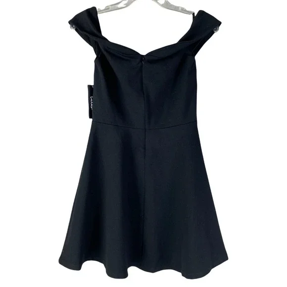 Lulu's Sz M Off-The-Shoulder Skater Black Lined Dress Mini Dress Flirty - Picture 10 of 10